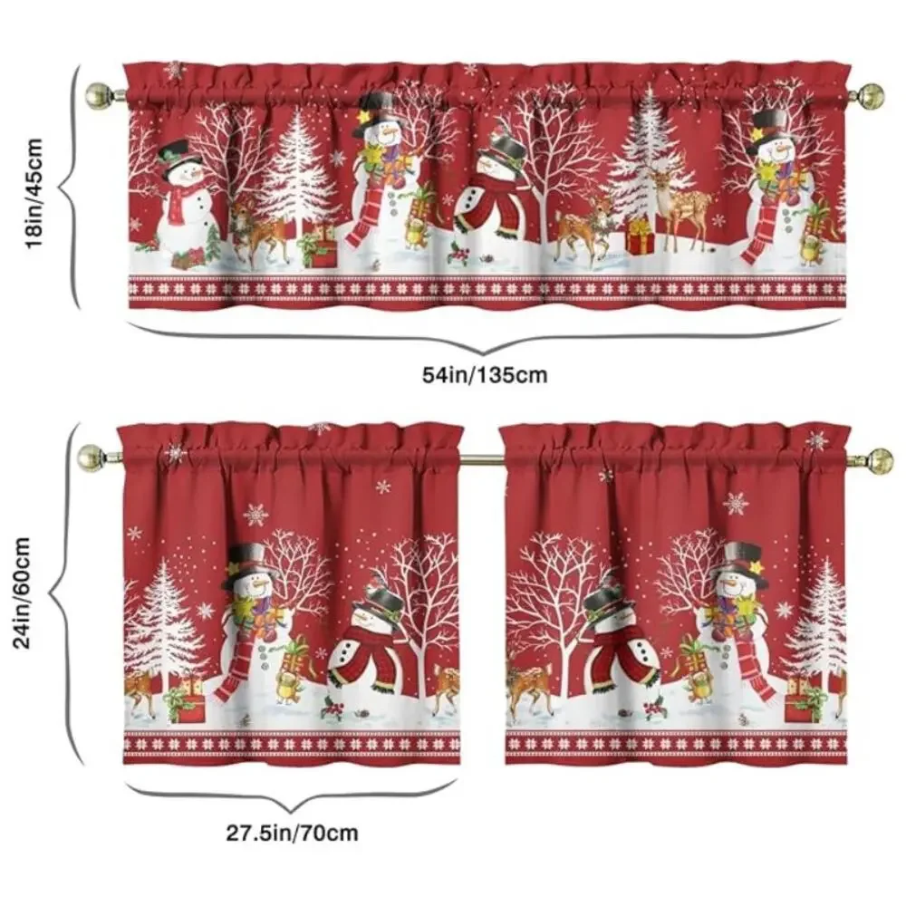 Set of 3 Christmas Kitchen Curtains and Valances, Holiday Short Curtain Set- Red